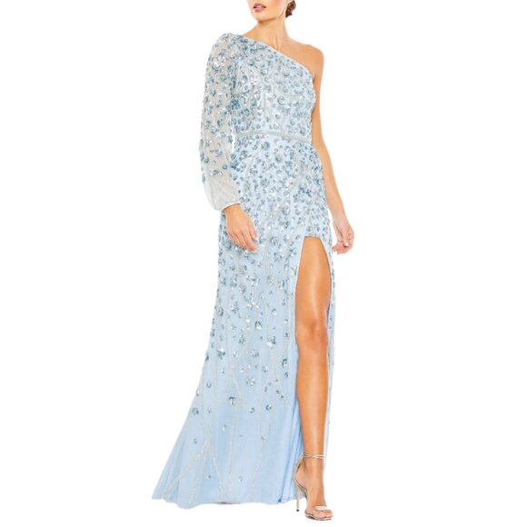 Mac Duggal 5659 Womens Size 2 Light Blue Embellished One Sleeve Gown Maxi Dress - Picture 2 of 4